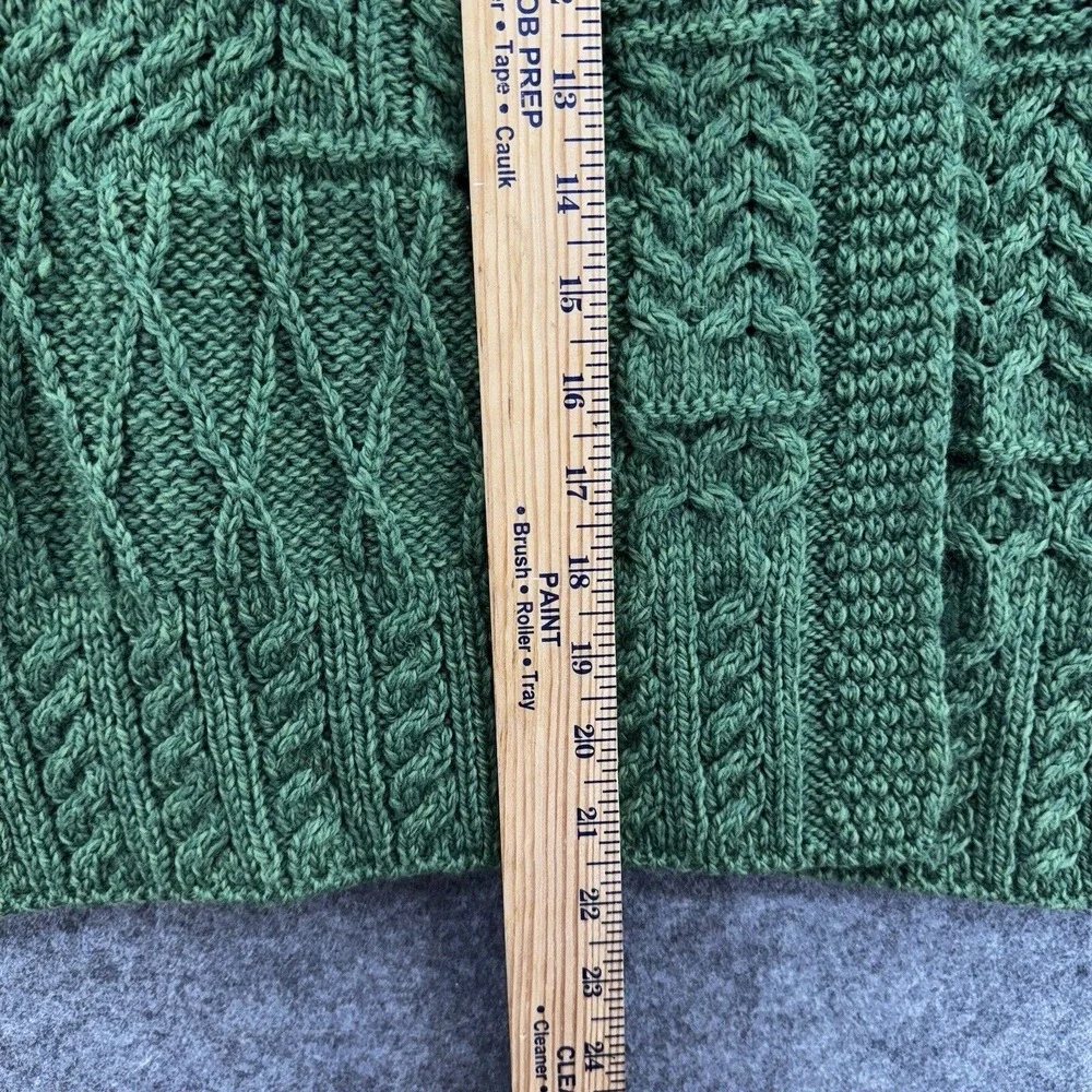 Carraig Donn Womens Merino Wool Aran Irish Wrap Sweater Size‎ XS Green Fisherman - Picture 9 of 12